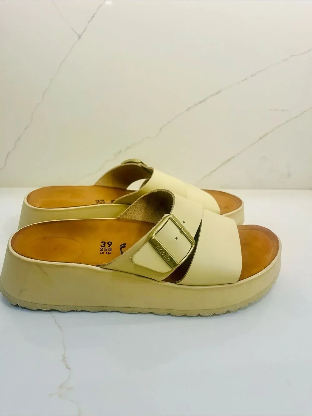 Papillio by Birkenstock Almina Platform Slide Sandals Ivory Leather